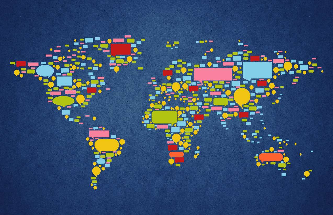 Burbujas de discurso en forma de mapa del mundo